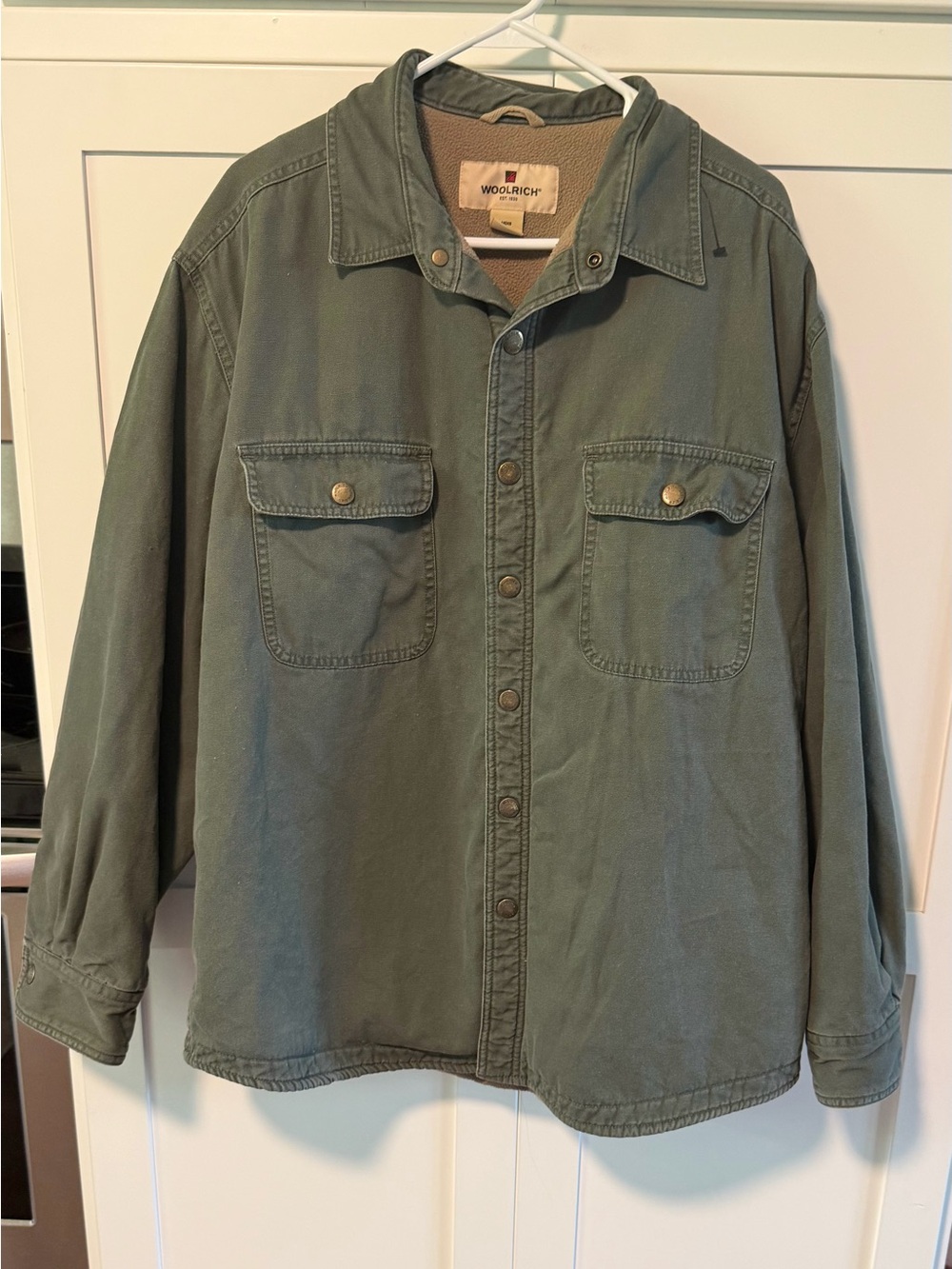 Woolrich Olive Green Canvas or Utility Jacket Men’s Fall Fleece Lined